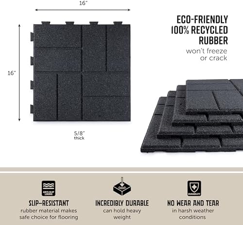Playsafer Brick Rubber Interlocking Tiles | 16 X 16 | Easy Install for Indoor...