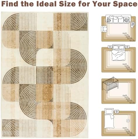 8x10 Area Rugs Washable Living Room Rug - Non-Slip Carpets Modern Rug