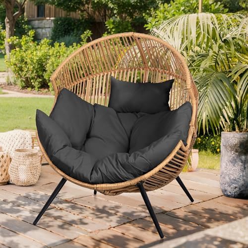 Vongrasig Outdoor Wicker Egg Chair PE Rattan Chair with Cushion, Oversized Pa...