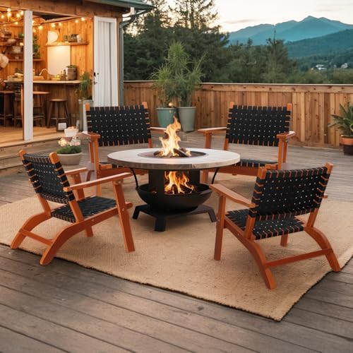 VINGLI Outdoor Armchair, Wooden Adirondack Chair All-Weather Wooden Patio Cha...