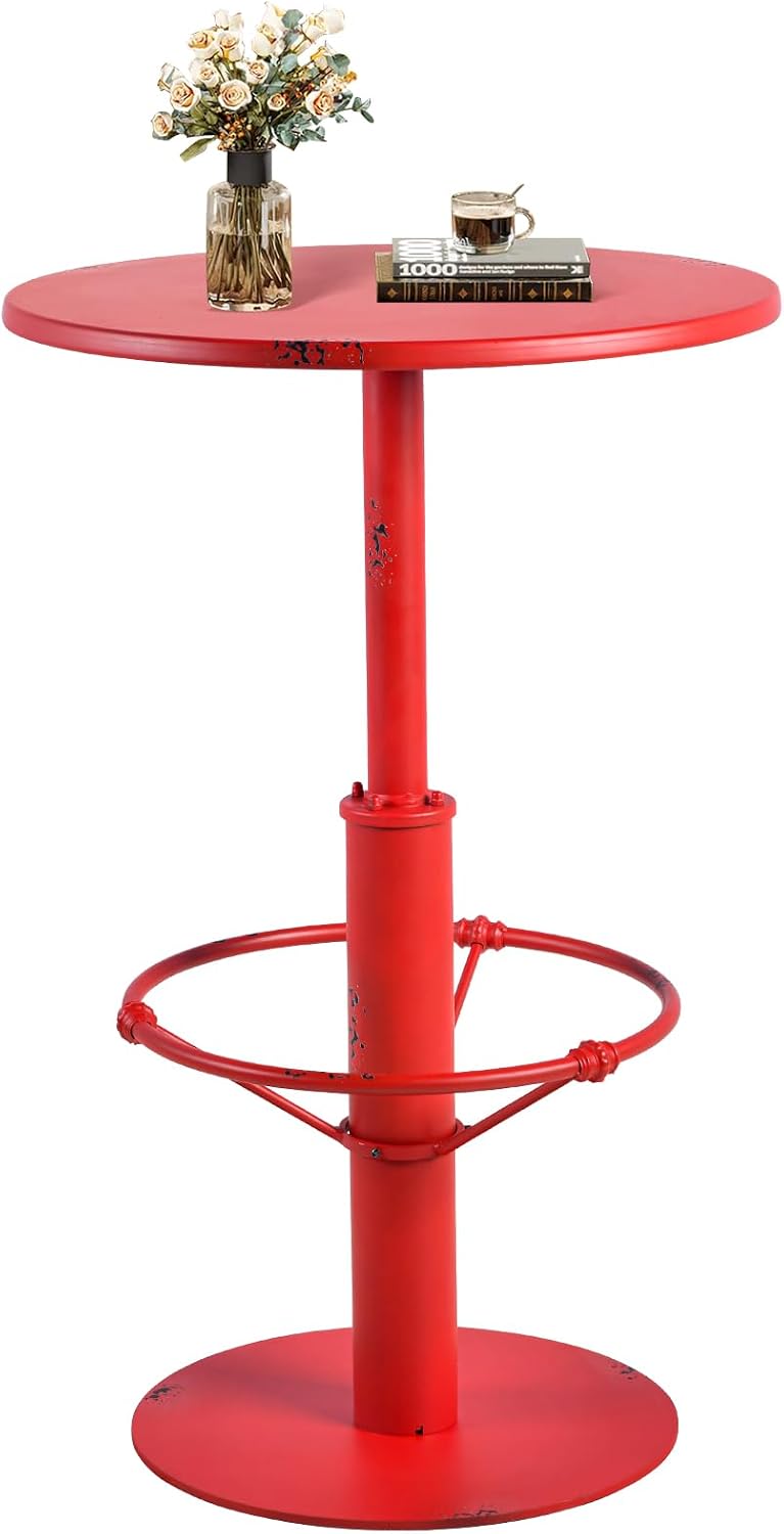 Industrial Pub Table 23.6" Iron Round Desktop 37.4" Height Cast Iro...