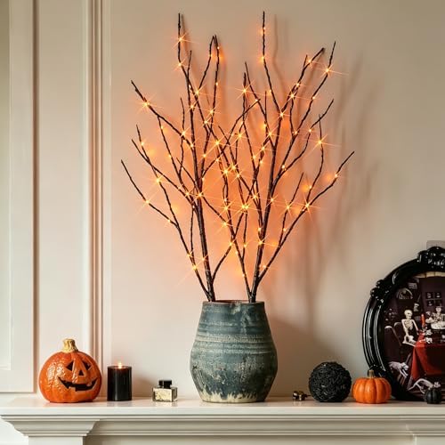 Hairui Lighted Halloween Tree Branches with Timer 32IN 100L Orange Fairy Ligh...