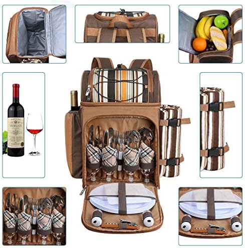 Hap Tim Picnic Basket Backpack for 4 Person with Insulated Leakproof Cooler C...