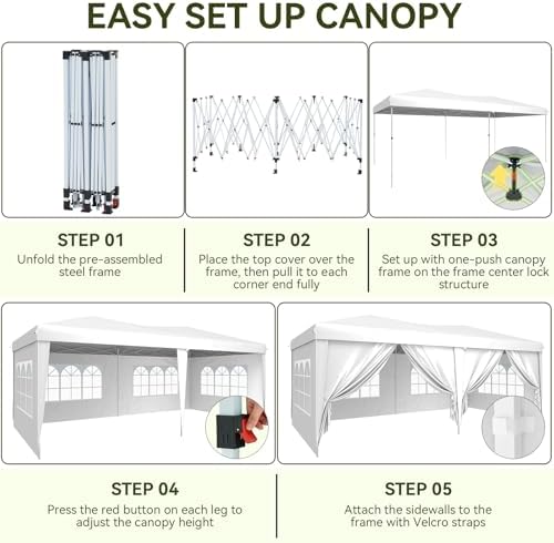 Aoxun 10x20 Pop Up Canopy Tent with 6 Sidewalls, Party Tent, White