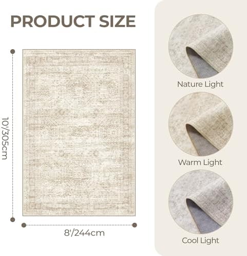 8x10 Area Rugs for Living Room,Large Washable Rug,Beige