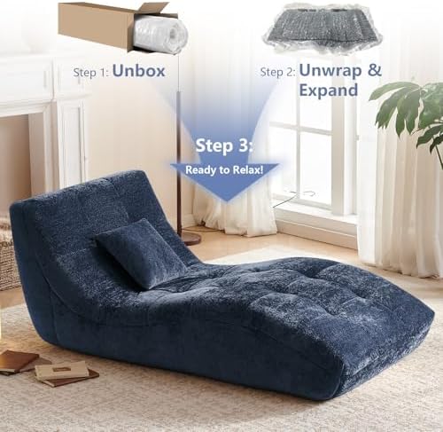 Chaise Lounge Chair with Curved Back, Modern Upholstered Recliner Sofa, Tufte...