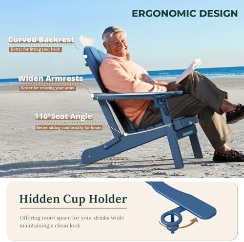BRIOPAWS Folding-Adirondack-Chairs Set of 2 | HDPE Plastic | Fire Pit Chair |...