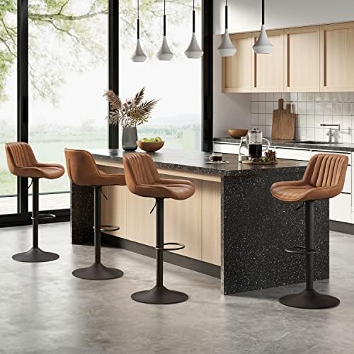 Volans Bar Stools Set of 2, Mid Century Modern Faux Leather Swivel Adjustable...