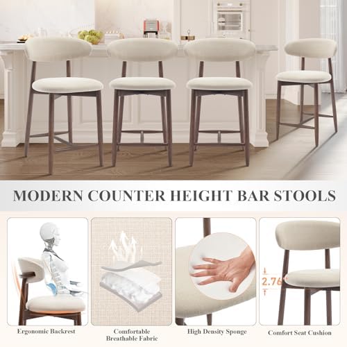 COLAMY Counter Height Bar Stools Set of 2, Kitchen Bar Stools with Back, Mid ...