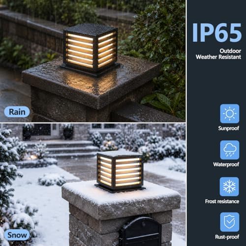 Outdoor Post Cap Lights, 9.8" × 8.3" Modern Luxury Post Lantern, Ma...