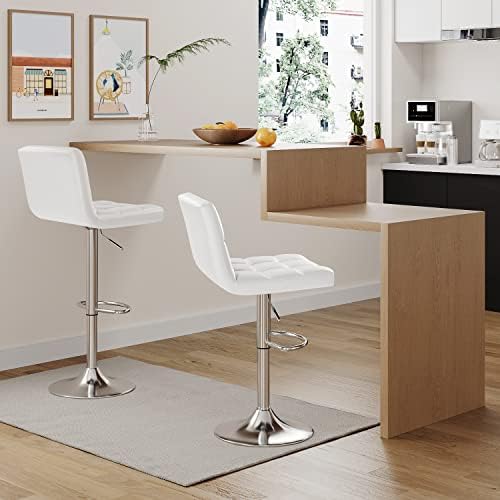 Furmax Bar Stools Modern Pu Leather Swivel Adjustable Hydraulic Bar Stool Squ...