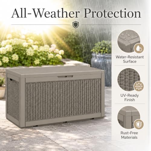 Outdoor Storage Box Resin Deck Box Waterproof BrownWicker 126 Gallon