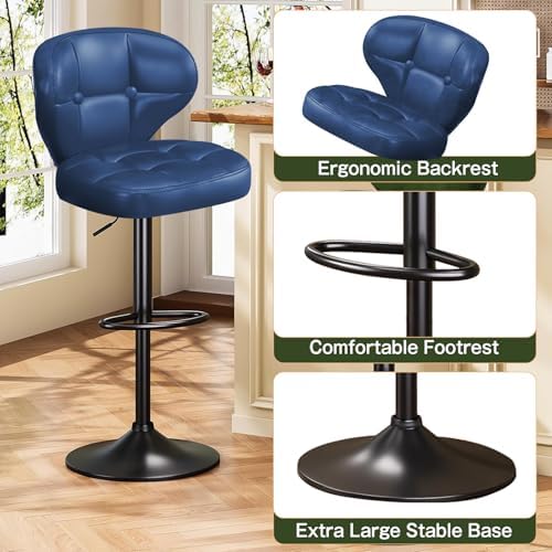 Bar Stools Set of 4, Adjustable Swivel Bar Chairs with 360° Rotation, Padded ...