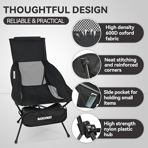 MARCHWAY Lightweight High Back Folding Camping Chair with Head Support