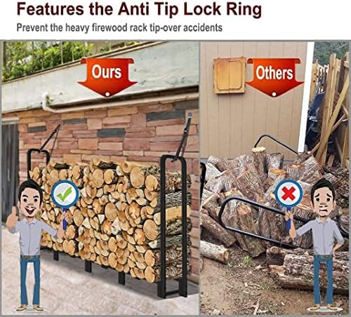 Firewood Rack Outdoor 8ft Heavy Duty Logs Holder for Indoor Fireplace Metal W...