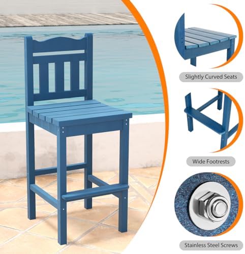 Sundale Outdoor Tall Adirondack Bar Chair Set of 2, HDPE Patio Bar Stools
