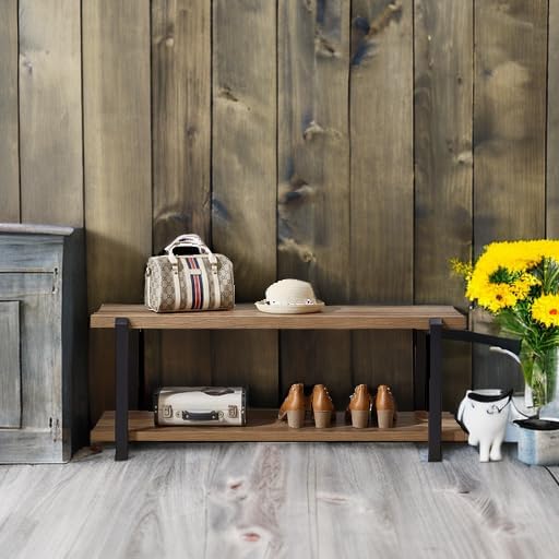 FOLUBAN Entryway Bench, Industrial Shoe Storage Bench for Bedroom Living Room...