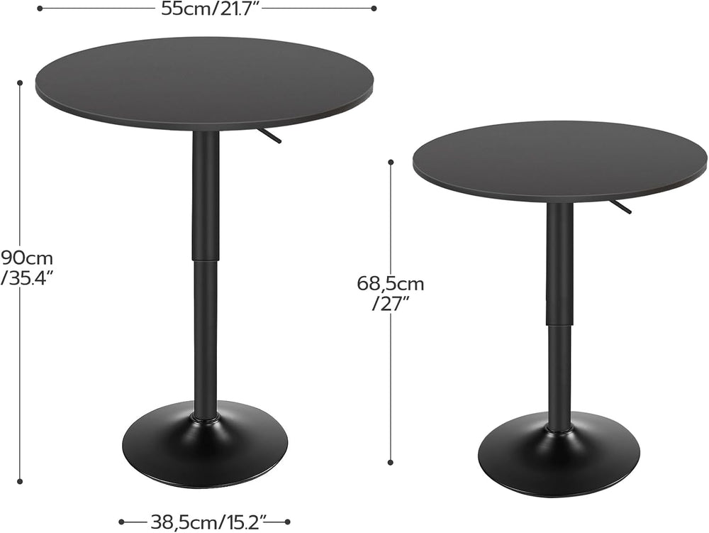 HOOBRO Bar Table, Height-Adjustable Round Pub Table 27-35.4 Inches, Cocktail ...