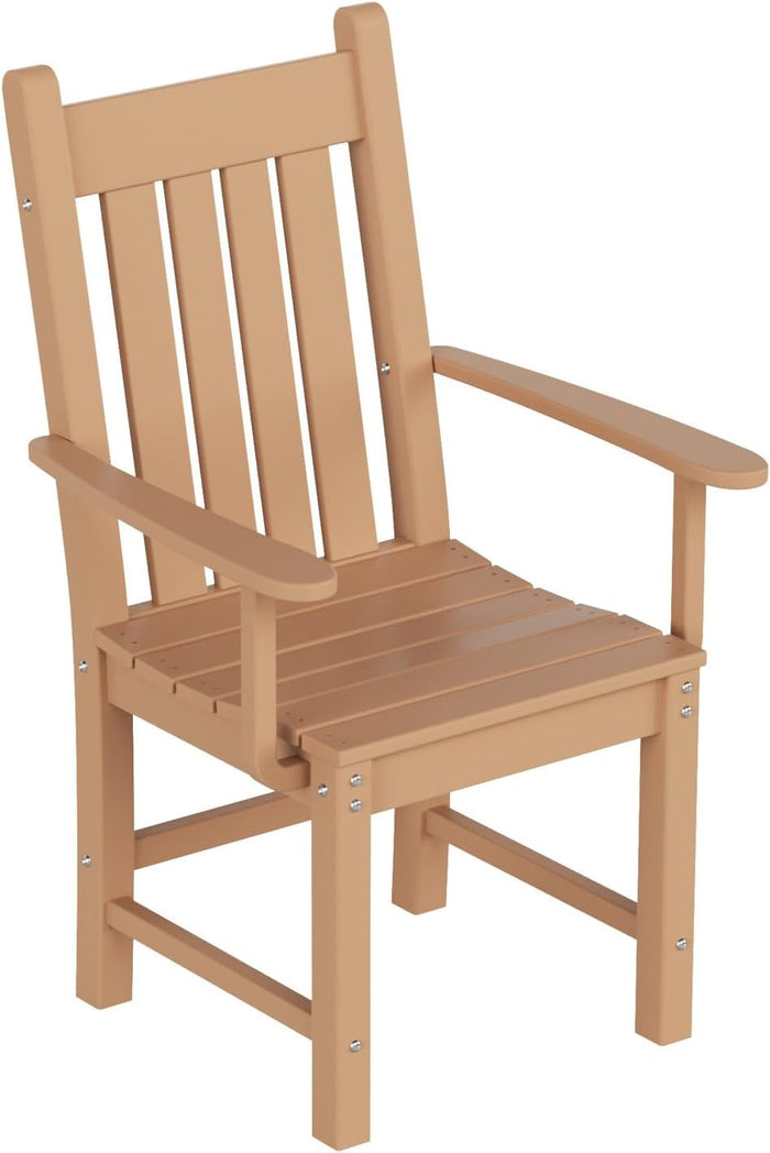 WestinTrends Malibu Classic Outdoor Dining Chairs with Arms, All Weather Poly Lumber Adirondack Patio Chairs Restaurant Bistro Chairs Support 350 LBS, Arched Backrest and Curved Seat, Teak