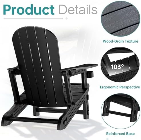 Shintenchi Adirondack Chairs Set of 2,HDPE Adirondack Chairs w/Removable Tabl...