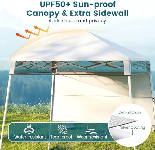 Tangkula 7x7 FT Pop Up Canopy with Center Lock & Sidewall, White
