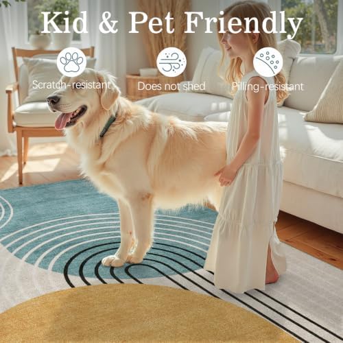 DCX 5x7 Area Rug Living Room: Modern Washable Indoor Carpet Blue & Yellow