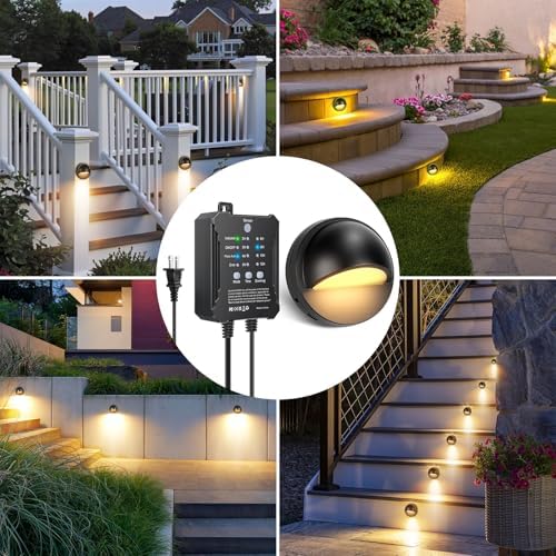 8 Pack Low Voltage LED Deck Lights Kit with Plug-in Transformer, Dusk-to-Dawn...