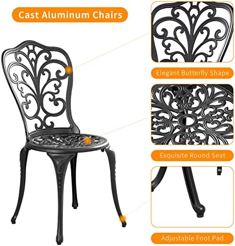 Outdoor Bistro Set 3 Piece Patio Bistro Set, Cast Aluminum Bistro Table and C...
