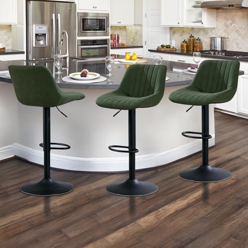 Barstools Set of 3, Adjustable PU Leather Swivel Bar Height Stools with Back,...