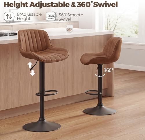Volans Bar Stools Set of 2, Mid Century Modern Faux Leather Swivel Adjustable...