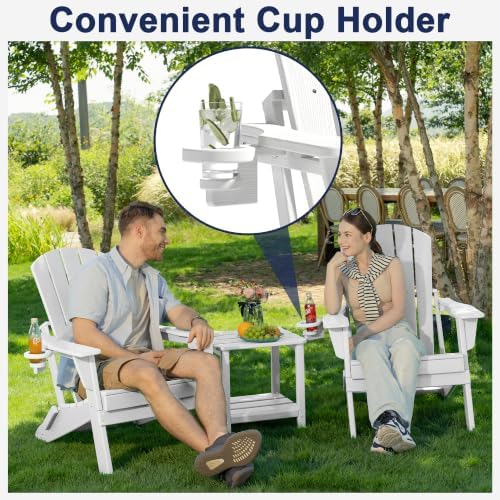Plawdlik Folding Adirondack Chair Set of 6 with Cup Holder,Wooden Textured,He...