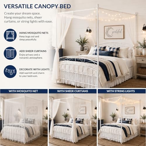 alazyhome Metal Canopy Bed Frame Full Size with Headboard & Footboard