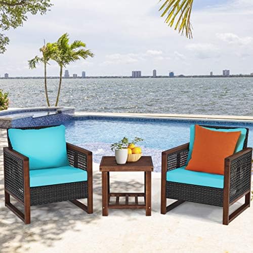 Tangkula 3 Pieces Patio Wicker Furniture Set, Rattan Outdoor Sofa Set w/Washa...