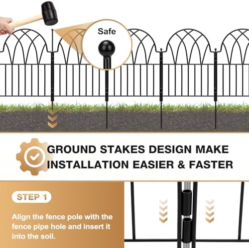 19 Pack Decorative Garden Fence Panels - 20.07 Ft Black Arched Metal Landscap...
