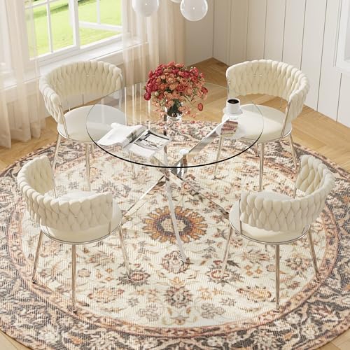 Modern Minimalism Circle Dining Table Set of 4, 36'' Round Tempered G...