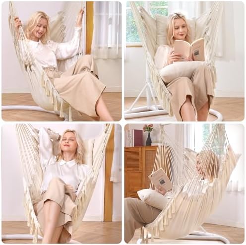 Y- STOP Hammock Chair Hanging Rope Swing, Max 500 Lbs, 2 Cushions Included, L...