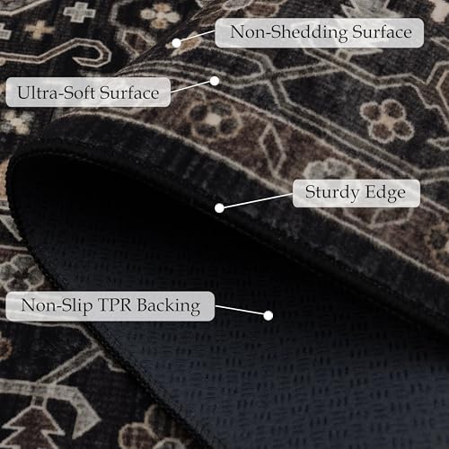 Ruaruarug Washable Area Rug 8×10 for Living Room, Ultra Soft, Black Gold