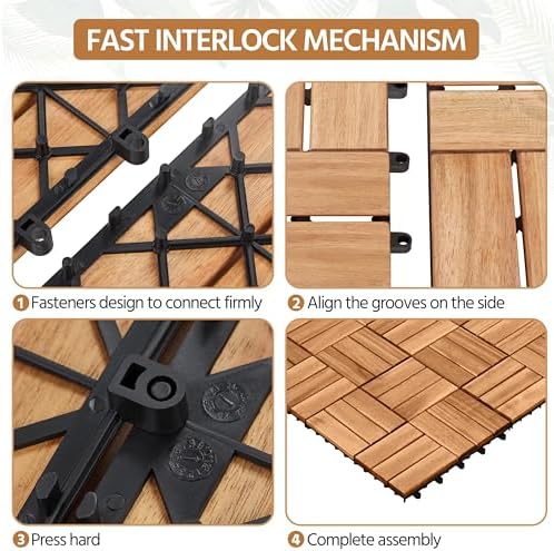 Yaheetech 108PCS Acacia Wood Deck Tiles Interlocking Patio Flooring,Wood