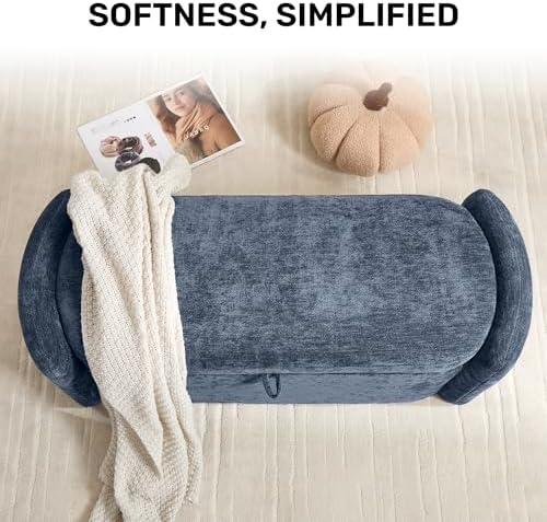 Oval Ottoman Bench with 20 Gal of Storage Space Upholstered Chenille Seat End...