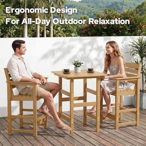 HDPE Outdoor Bar Height Stools High Adirondack Chairs (Teak, 2 Pcs)