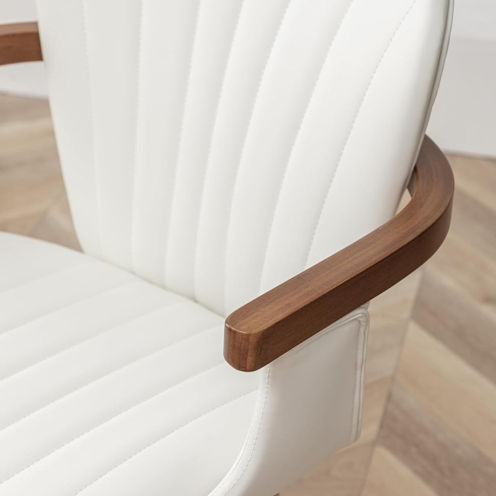 LUNLING Swivel Dining Room Chairs Set of 2,Mid Century Modern White Faux Leat...