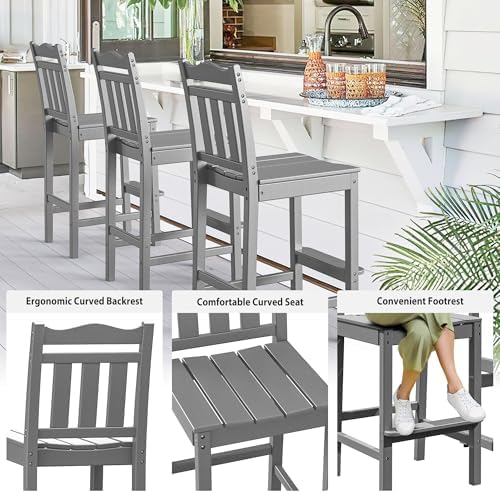 nalone Outdoor Bar Stools Set of 2, HDPE Tall Adirondack Chairs Bar Chairs, W...