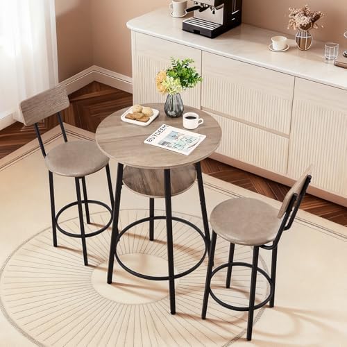 VEVOR Bar Table and Chairs Set, 3PCS 23.5″ Bars Tables Set with Rounded Corne...