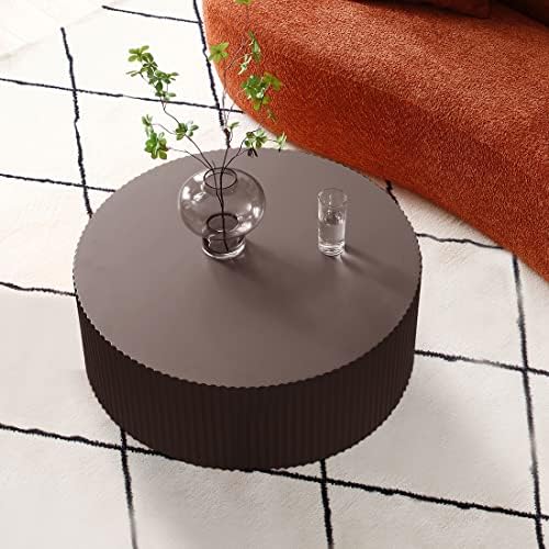 Brown Round Drum Coffee Tables for Living Room Contemporary Circle Coffee Tab...