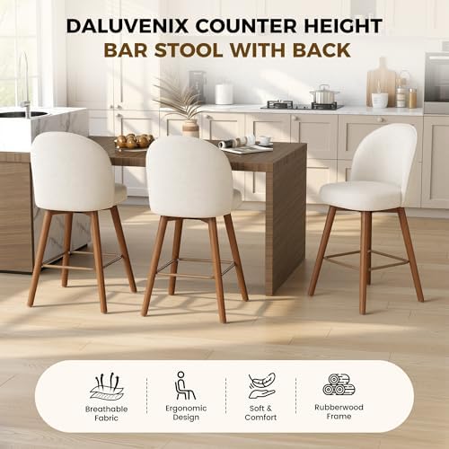 Modern Swivel Bar Stools Set of 2, Chic Upholstered Counter Height（26IN） Bar ...