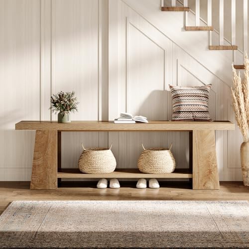 Tribesigns 2-Tier Entryway Bench, 59-Inch Extra Long Shoe Bench with Storage ...