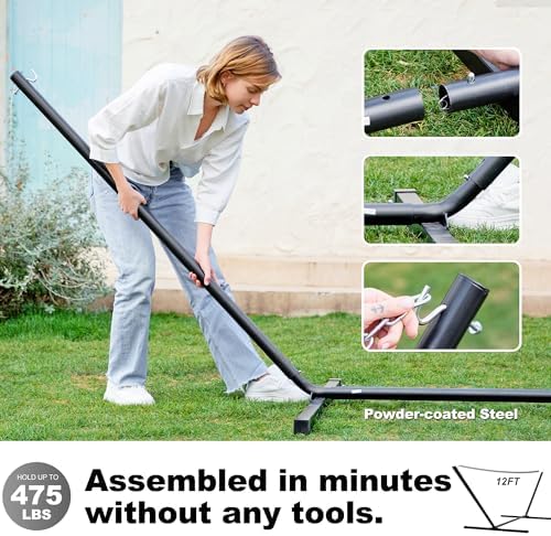 GAFETE 2 Person Hammock with Stand for Outside, Heavy Duty Steel Stand