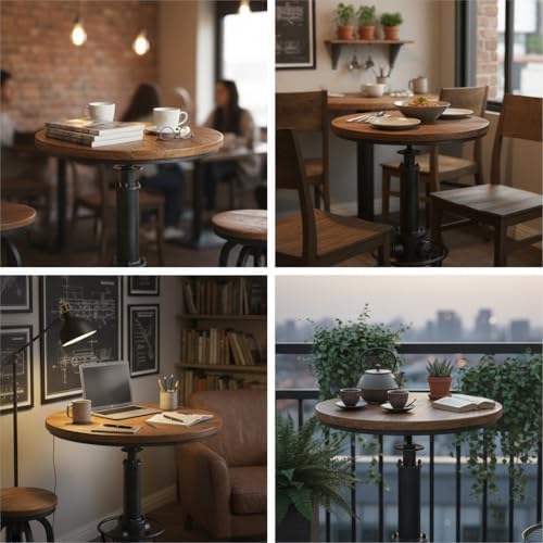 LOKKHAN Industrial Bar Table 38.6"-48.4" Height Adjustable Swivel R...