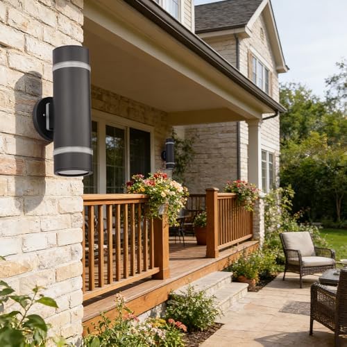 Cerdeco 13" Stainless Steel Modern Outdoor Wall Sconce Cylinder Porch Light