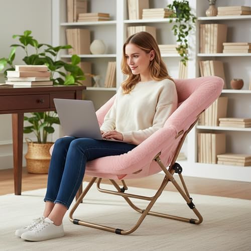 Tiita Comfy Folding Saucer Chair for Adults, Moon Chair, Pink